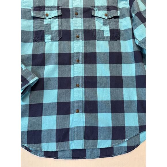 TIMBERLAND Cotton Flannel Button Up Shirt Men's Size XL Regular Aqua Navy Check - Picture 4 of 14